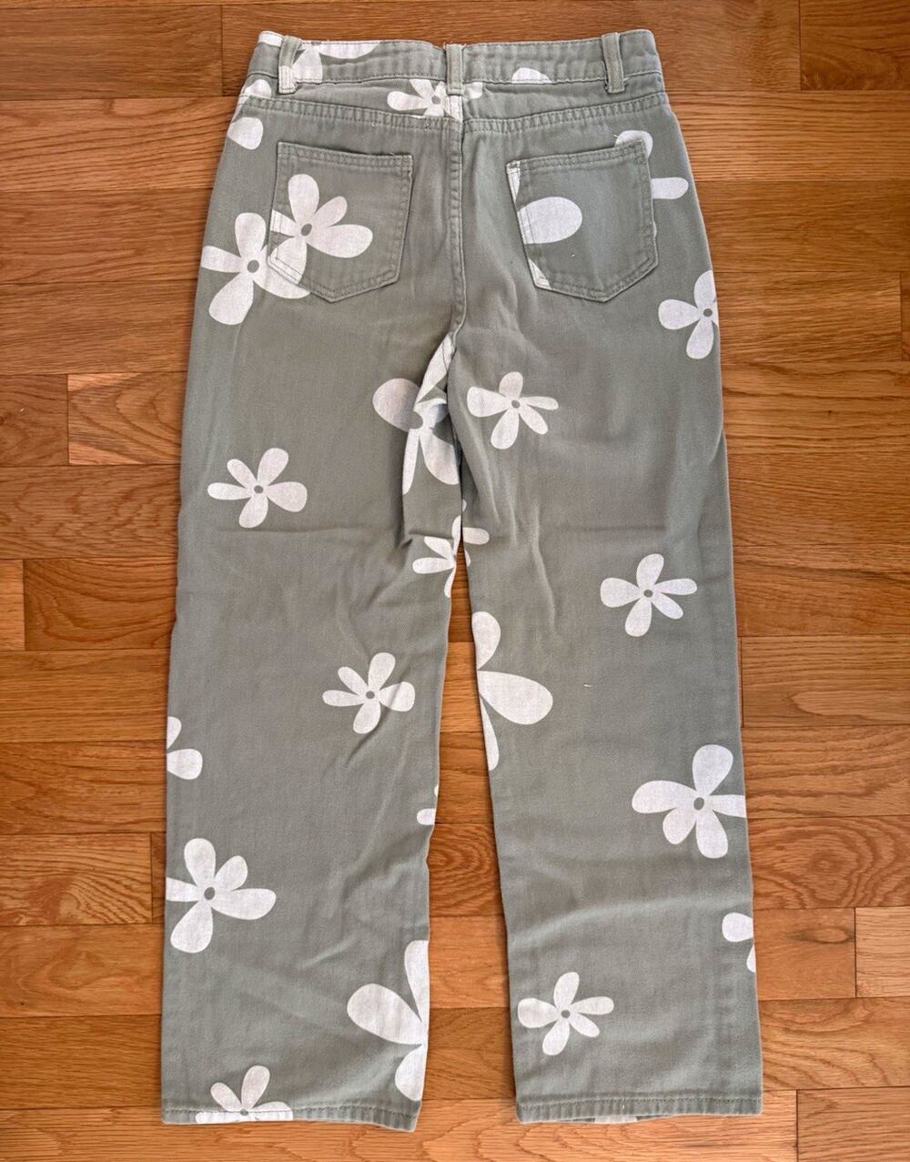 Womens Gray/White Floral Denim Jeans Straight Leg Size 4 Mid Rise 5-Pocket